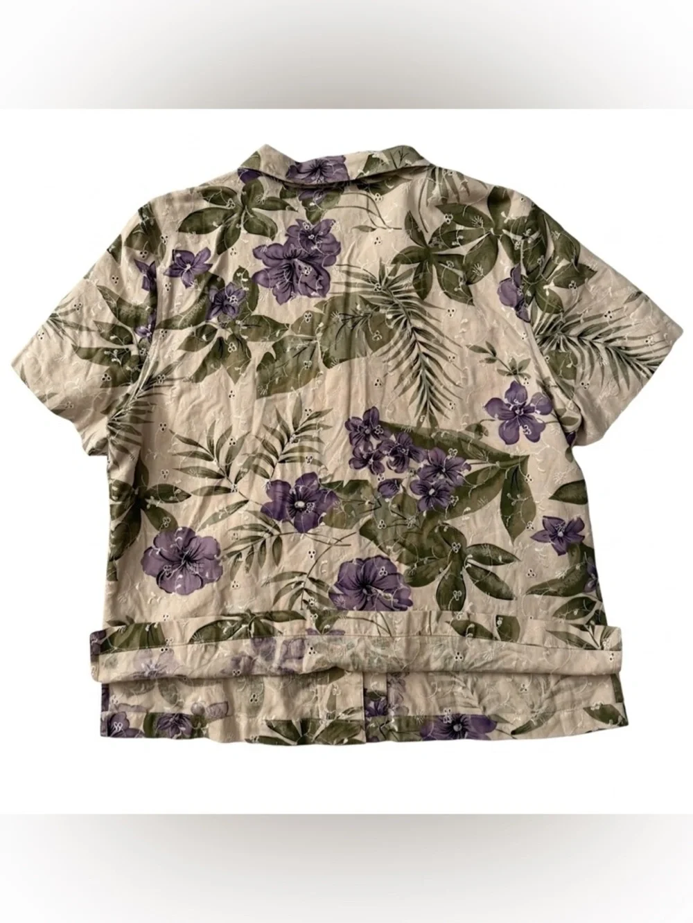 Fashion Bug Lavender Floral Button-Front Camp Shirt - Picture 9 of 11